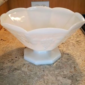 Antique Milk Glass Footed Pedestal Punch Bowl Harvest Grape Pattern